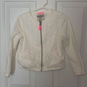 OshKosh B'gosh White Jean Jacket with Zipper and Ribbed Cuffs